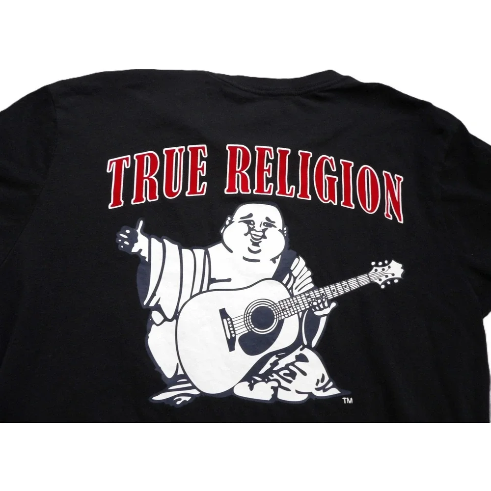 True Religion Buddha Guitar Logo Graphic Tee Men‎ M Black Red Cotton Streetwear